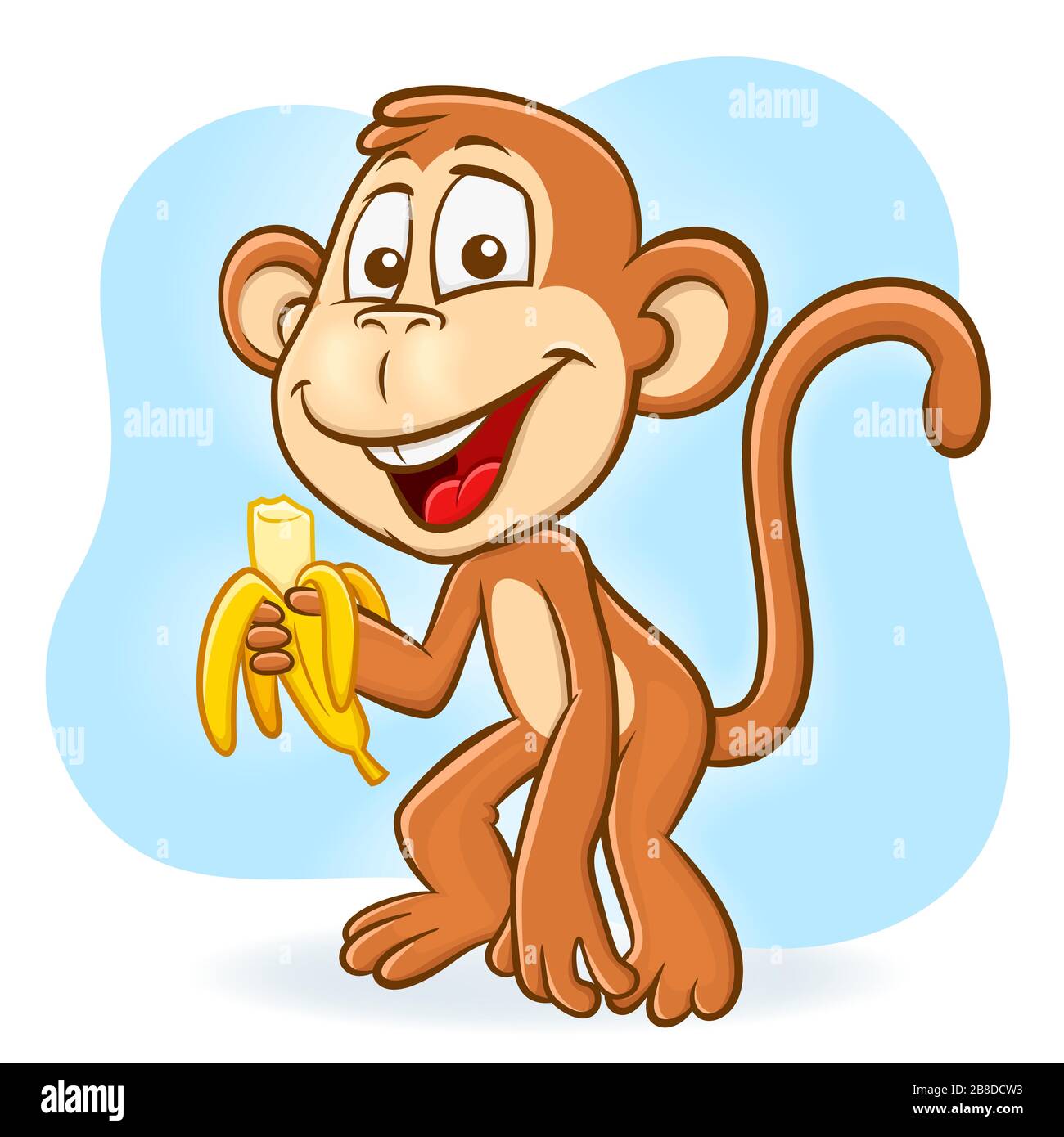 Illustration vectorielle d'un petit singe joyeux et mignon tenant une banane dans sa main et manger Illustration de Vecteur