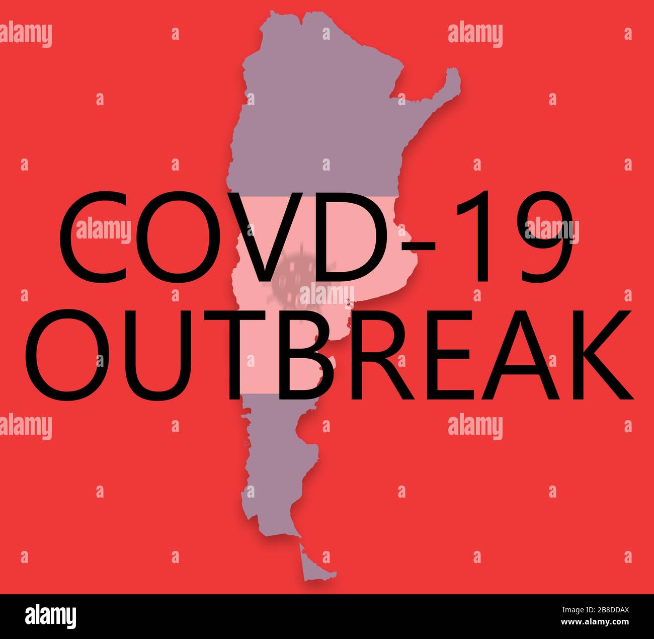 Exemple illustratif de l'éclosion de Covid-19, de coronavirus ou de virus du virus du SRAS cov 2 en argentine avec carte et drapeau. Banque D'Images