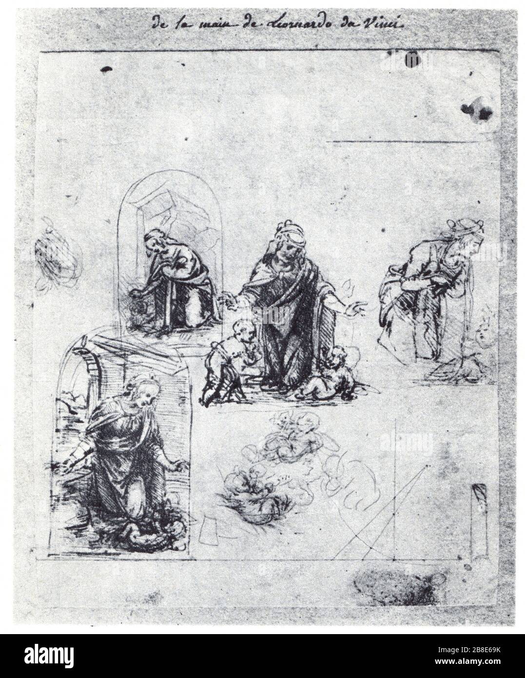 Léonard de Vinci. Etudes pour la Vierge et les Saints enfants. 1482-1483 Banque D'Images