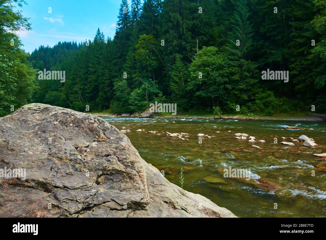 paysage, belle vue sur la rivière de montagne en été, eau et rochers à écoulement rapide, nature sauvage Banque D'Images