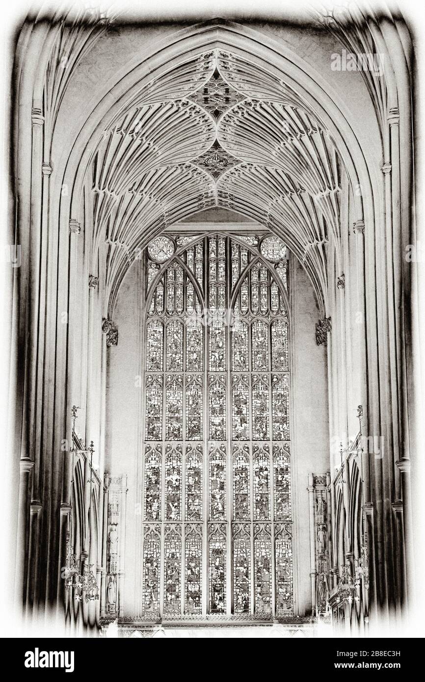 Vitrail à Bath Abbey, Somerset, Angleterre, Royaume-Uni, Grande-Bretagne, Europe Banque D'Images