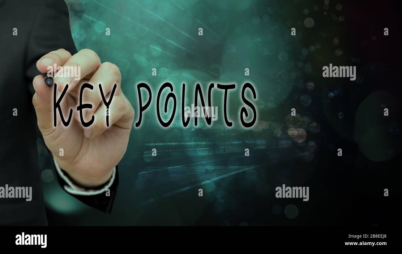 Main conceptuel écrit, indiquant les points clés. Sens Concept plus important élément d'information qui est dit ou écrit Banque D'Images
