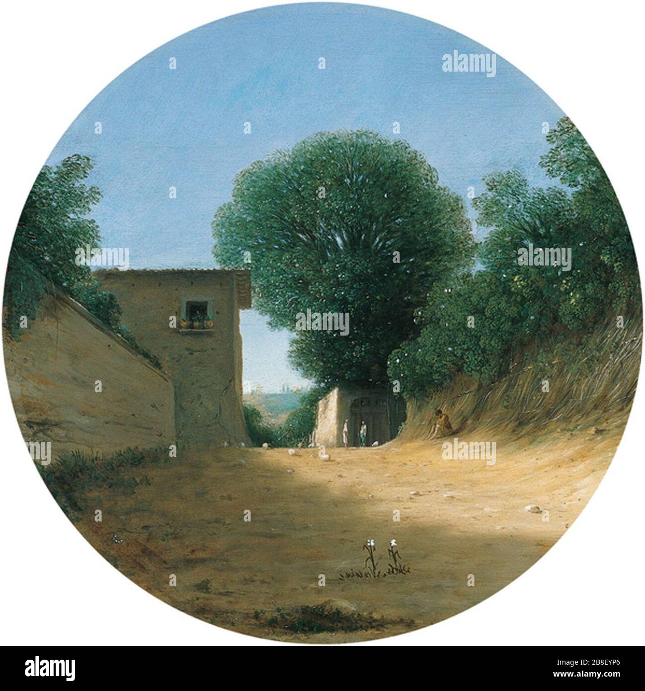 'Country Road by a House', huile sur peinture de cuivre par Goffredo (Gottfried) Wals. Banque D'Images