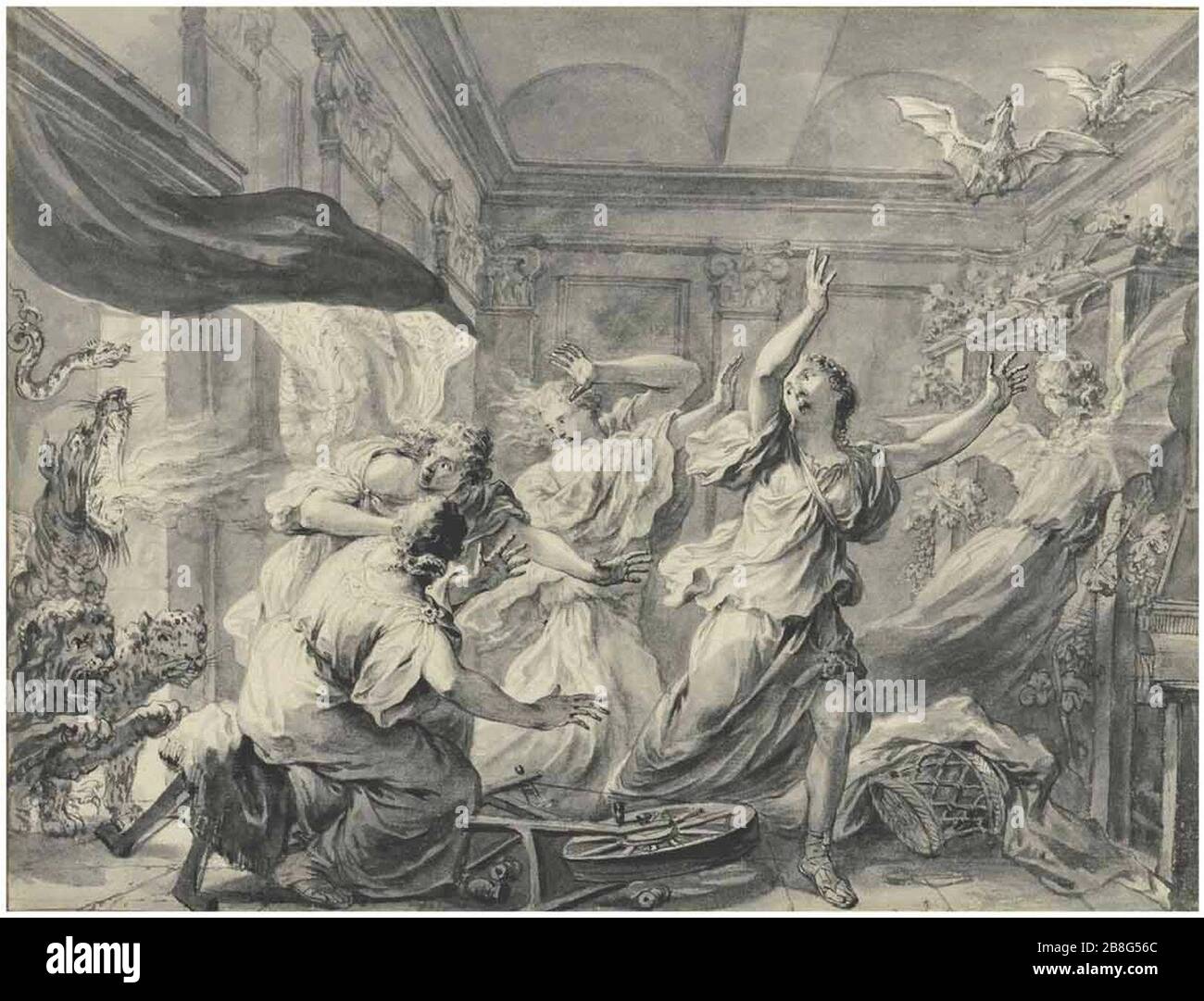 Godfried Maes - illustrations aux métamorphoses d'Ovid, les Sœurs d'Alcithoe transformées en Bats. Banque D'Images