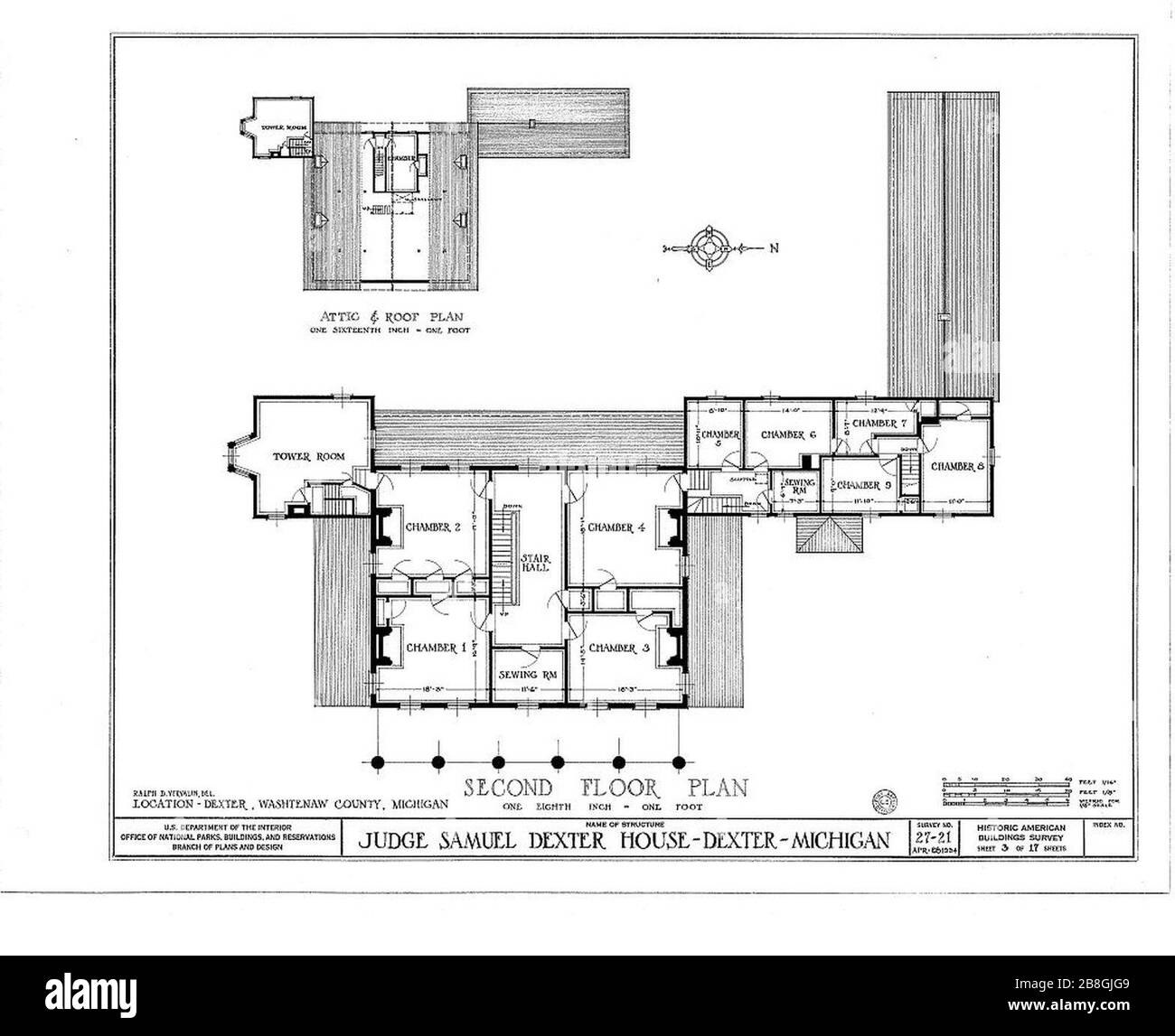 Gordon Hall Dexter MI 1934 étage 2 plan. Banque D'Images