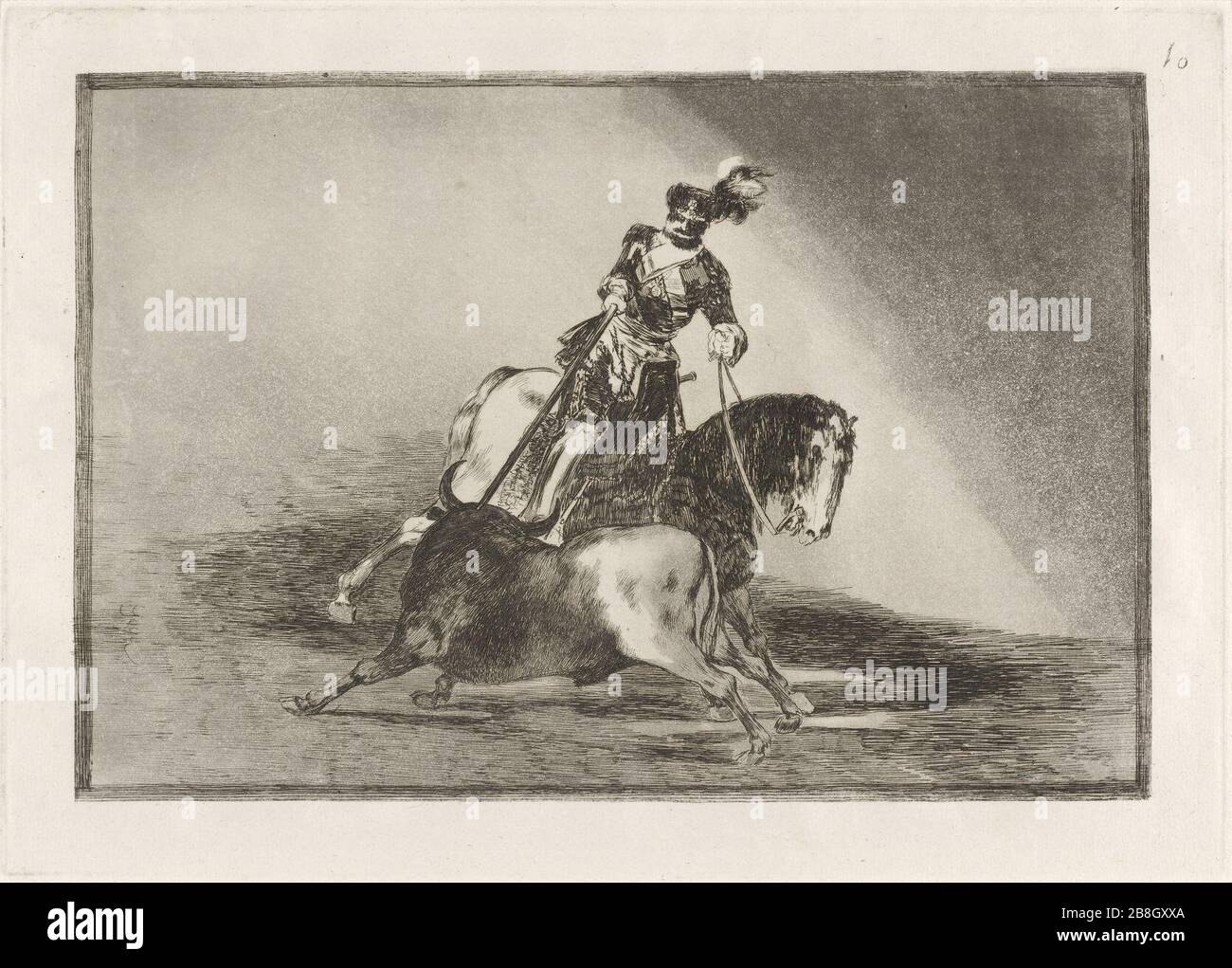 Goya - Carlos V. lanceando un toro en la plaza de Valladolid (Charles V Spearing a Bull dans le Ring de Valladolid). Banque D'Images