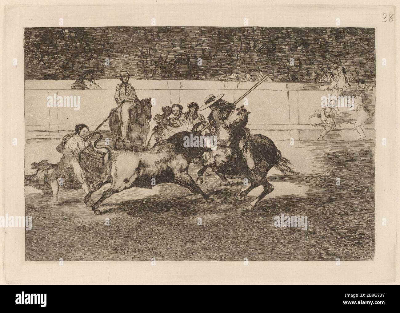 Goya - El esforzado Rendon picando un toro, de cuya suerte murio en plaza de Madrid. Banque D'Images
