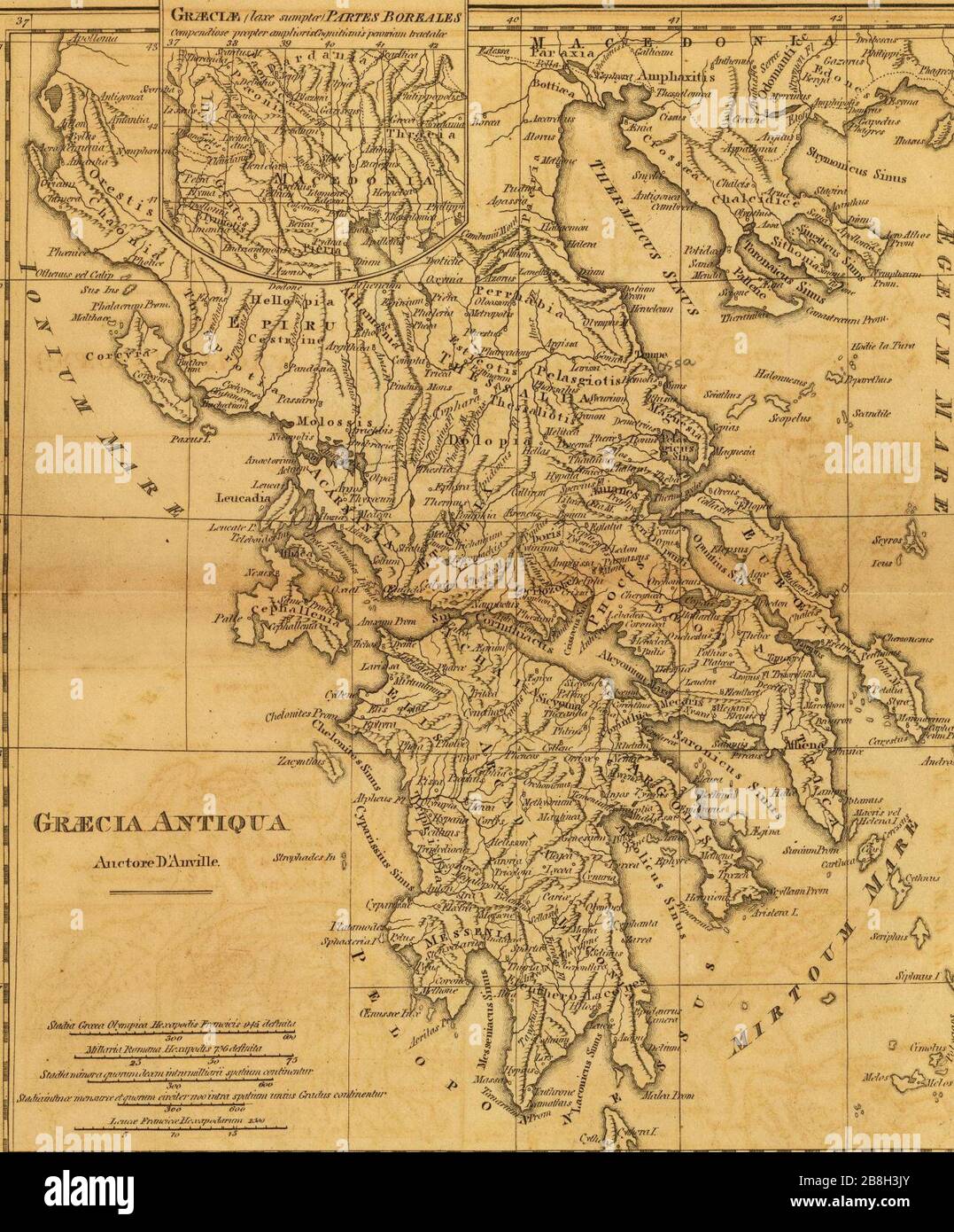 Graecia Antiqua carte de la Grèce antique faite en 1814. Banque D'Images