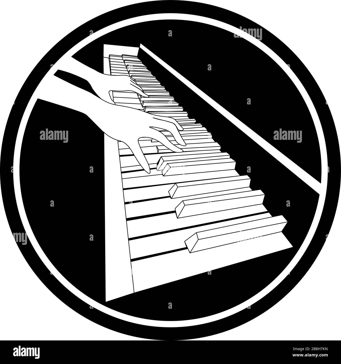 Belle icône en noir et blanc avec deux mains de contour jouant sur le clavier de piano Illustration de Vecteur