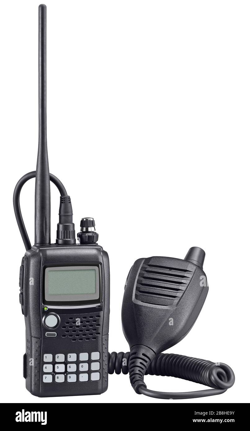 Talkie-walkie noir sur fond blanc. Radio portable de police Photo Stock -  Alamy