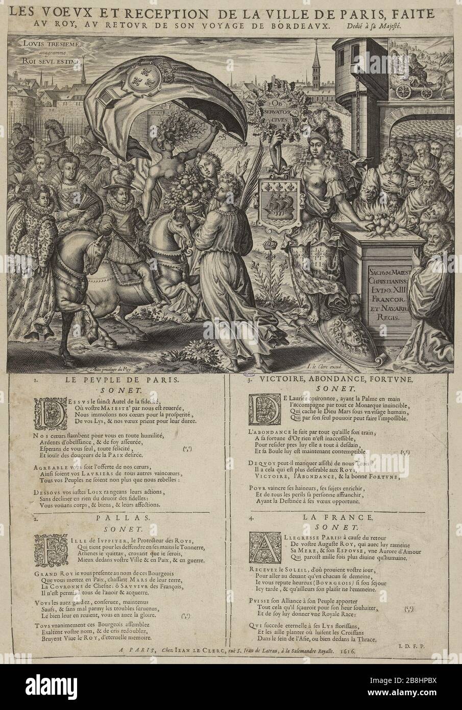 Les vœux et la réception de la ville de Paris Léonard Gaultier (1561-1641). 'Les lieux et réserve de la ville de Paris'. Burin. 1616. Musée des Beaux-Arts de la Ville de Paris, petit Palais. Banque D'Images