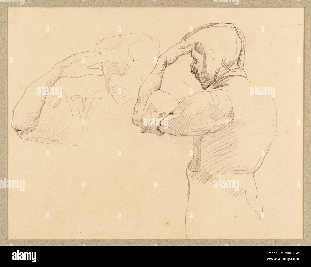 Etude de l'homme pour l'école de pharmacie Albert Besnard (1849-1934). Etude d'homme pour l'école de pharmacie. Crayon graphite sur papier avec un montage en papier cartonné bleu. 1883. Musée des Beaux-Arts de la Ville de Paris, petit Palais. Banque D'Images