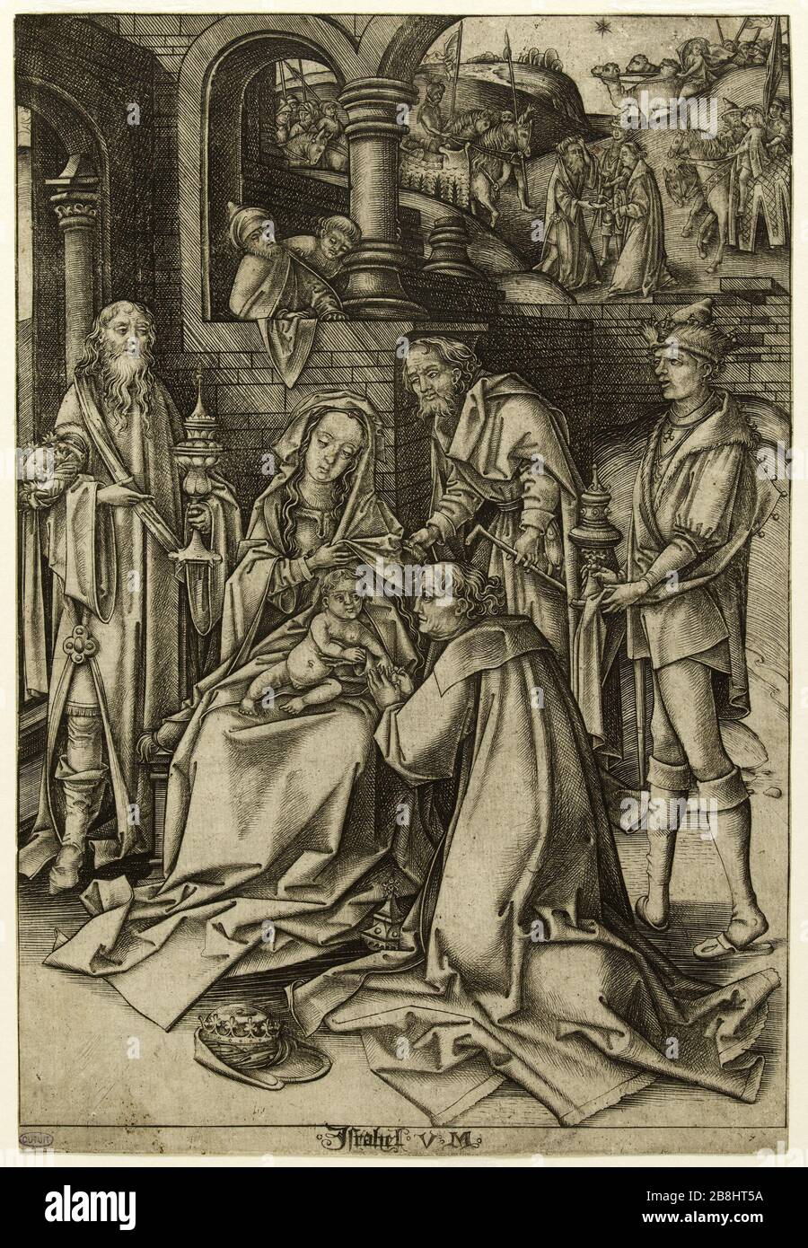 Adoration des âges (Bartsch 36, Hollstein 56) Israël van Meckenem (V.1445-1503). Adoration des âges (Bartsch 36, Holllstein 56). Burin, XVe siècle. Musée des Beaux-Arts de la Ville de Paris, petit Palais. Banque D'Images