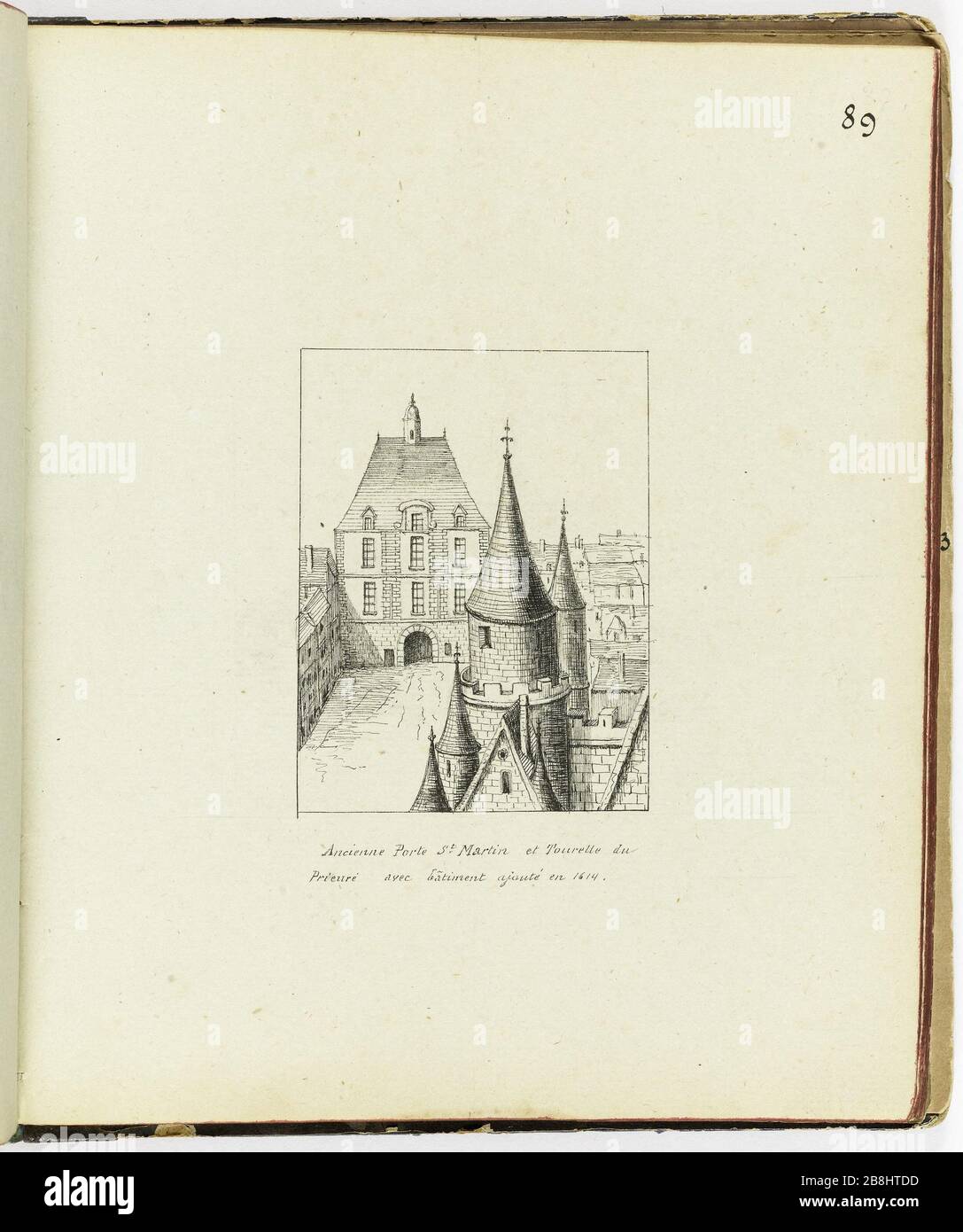 Collection de 102 dessins [Vieux Paris] Vieux porte Saint-Martin et la tourelle du Prieuré avec bâtiment ajouté en 1614 Henri Chapelle (1850-1925). « le Vieux Paris ». Recueil de 102 dessins. Ancienne porte Saint-Martin et tourelle du Prieuré avec bâtiment fermé en 1614. Paris, musée Carnavalet. Banque D'Images