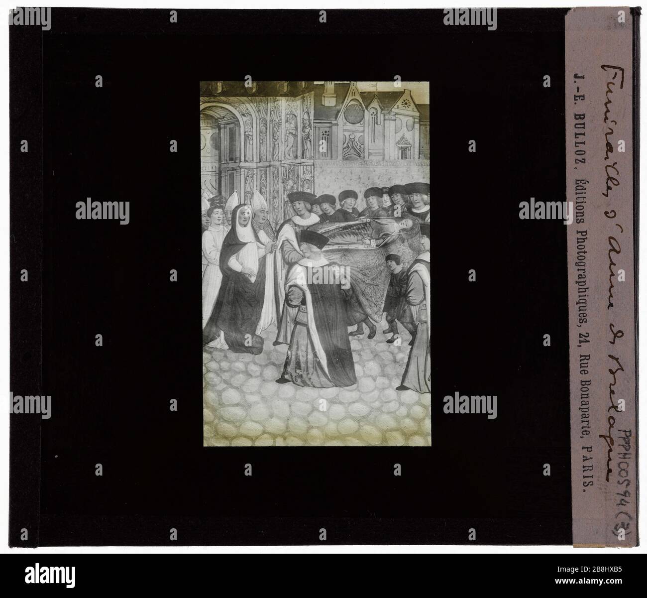 Manuscrits. Funérailles d'Anne de Bretagne Manuscrits. 'Funérailles d'Anne de Bretagne'. Plaque de projection noir et blanc. 1900-1930. Photographie de Jacques-Ernest Bulloz (1858-1942). Musée des Beaux-Arts de la Ville de Paris, petit Palais. Banque D'Images