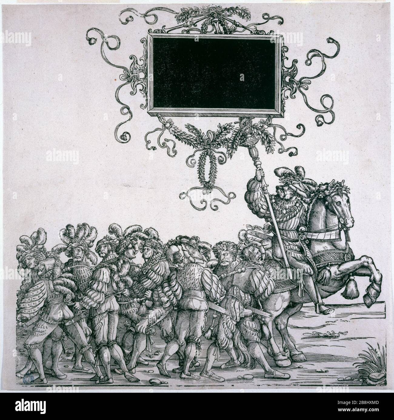 LE TRIOMPHE DE MAXIMILIEN, TITULAIRE SIGNE DES lansquenets DE CONTRÔLE DES CHEVAUX Hans Burgkmair (1473-1531). 'Le Triomphe de Maximilien, porte-enligne à cheval suivi de lansquenets'. Bois, 1512-1519. Musée des Beaux-Arts de la ville de Paris, petit Palais. Banque D'Images
