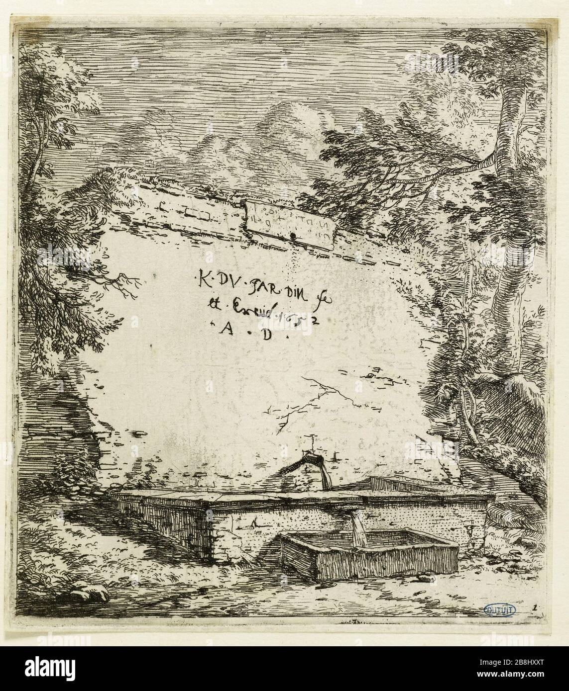Façade de l'œuvre (Dutuit 1) Karel Dujardin (1622-1678). FrontiSpice de l'oeuvre (Dutuit 1). Eau-forte, 1652-1660. Musée des Beaux-Arts de la Ville de Paris, petit Palais. Banque D'Images