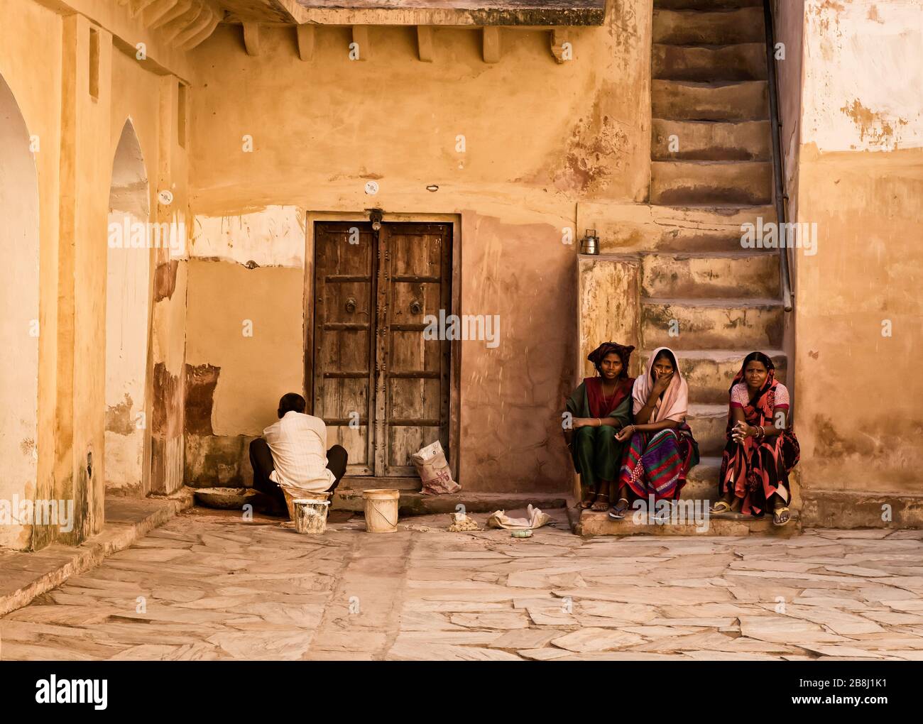 Indiens au fort Amber, Jaipur, Rajasthan, Inde Banque D'Images