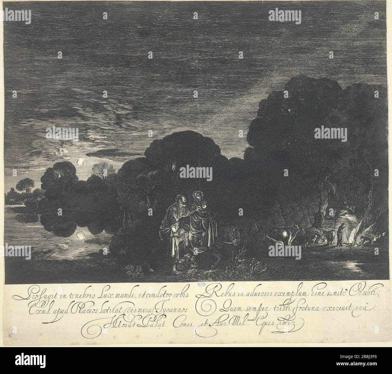 LE VOL VERS EGYPTE Hendrick Goudt (1583-1648), d'après Adam Elsheimer (1574-1610). 'La Fuite en Egypte', 1613. Musée des Beaux-Arts de la Ville de Paris, petit Palais. Banque D'Images