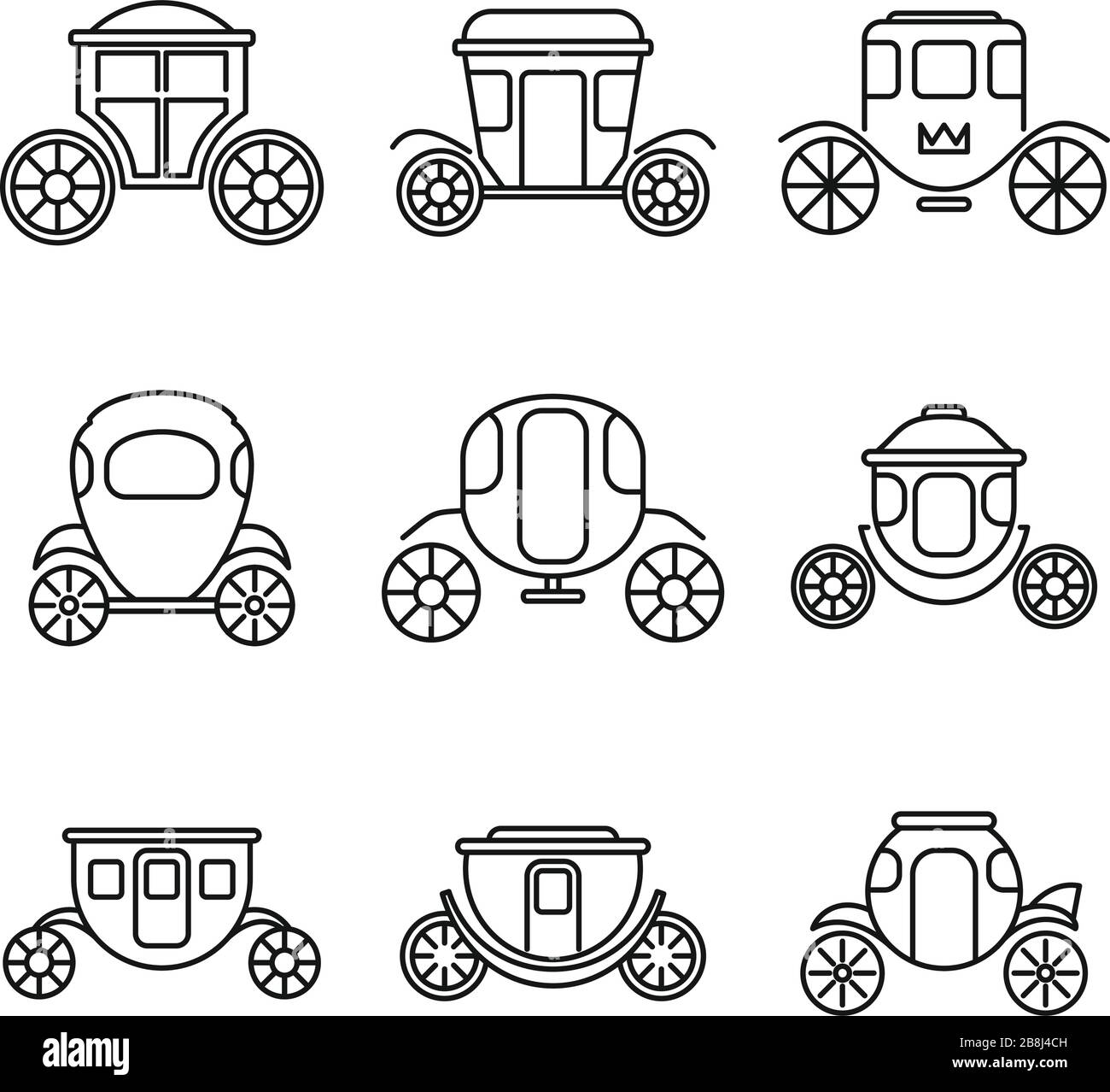 Ensemble d'icônes de chariot Brougham. Ensemble de contours d'icônes vectorielles de chariot brougham pour la conception de sites Web isolés sur fond blanc Illustration de Vecteur