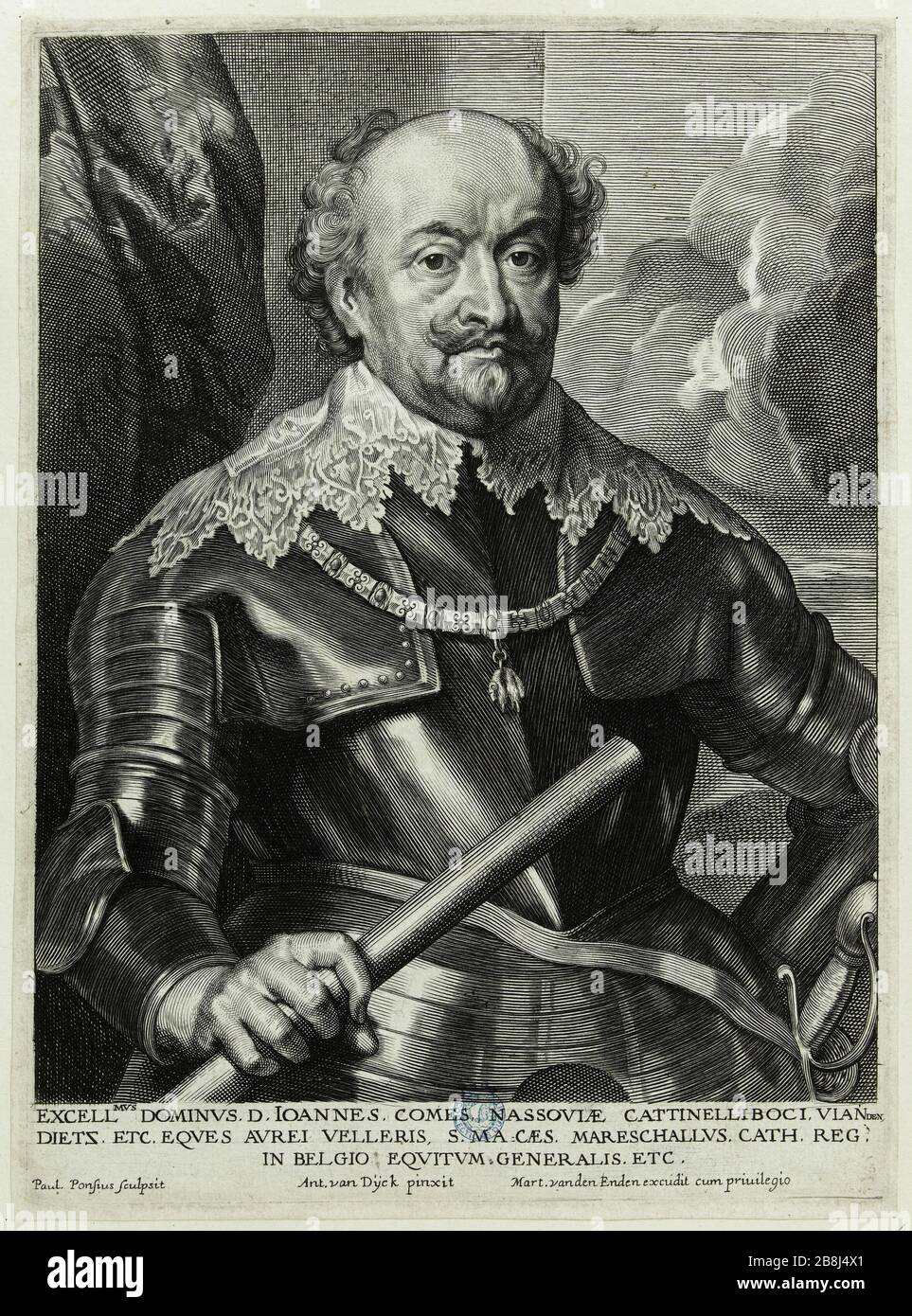 Nassau-Siegen, comte de (Hollstein 27) Antoine Van Dyck (1599-1641). Nassau-Siegen, Comte de (Holllstein 27). Eau-forte sur papier, burin, 1634-1636. Banque D'Images