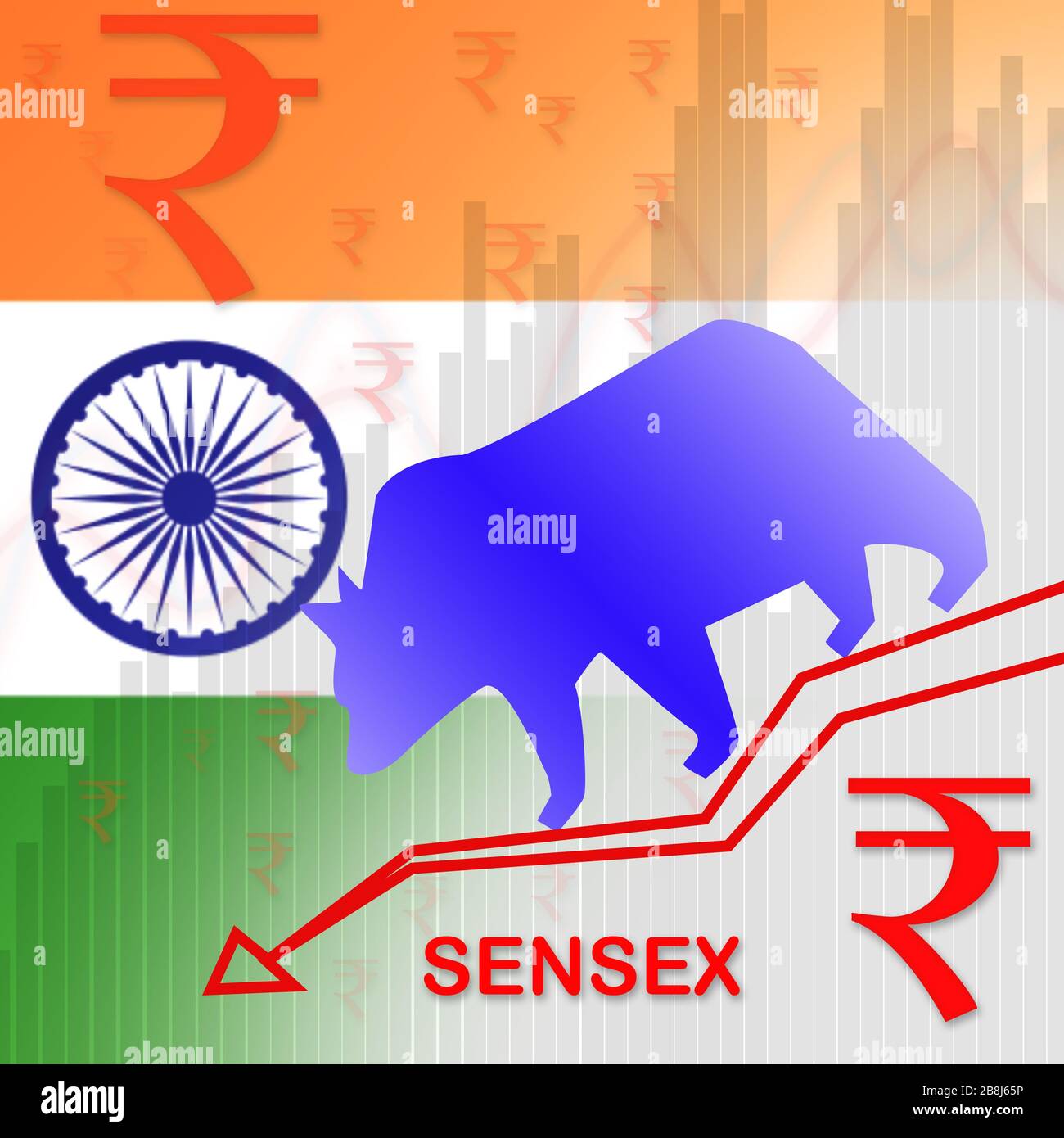 Concept montrant le marché de l'ours avec l'ESB sensex ou le marché boursier de Bombay en baisse, crash ou baisse dans l'économie indienne. Banque D'Images