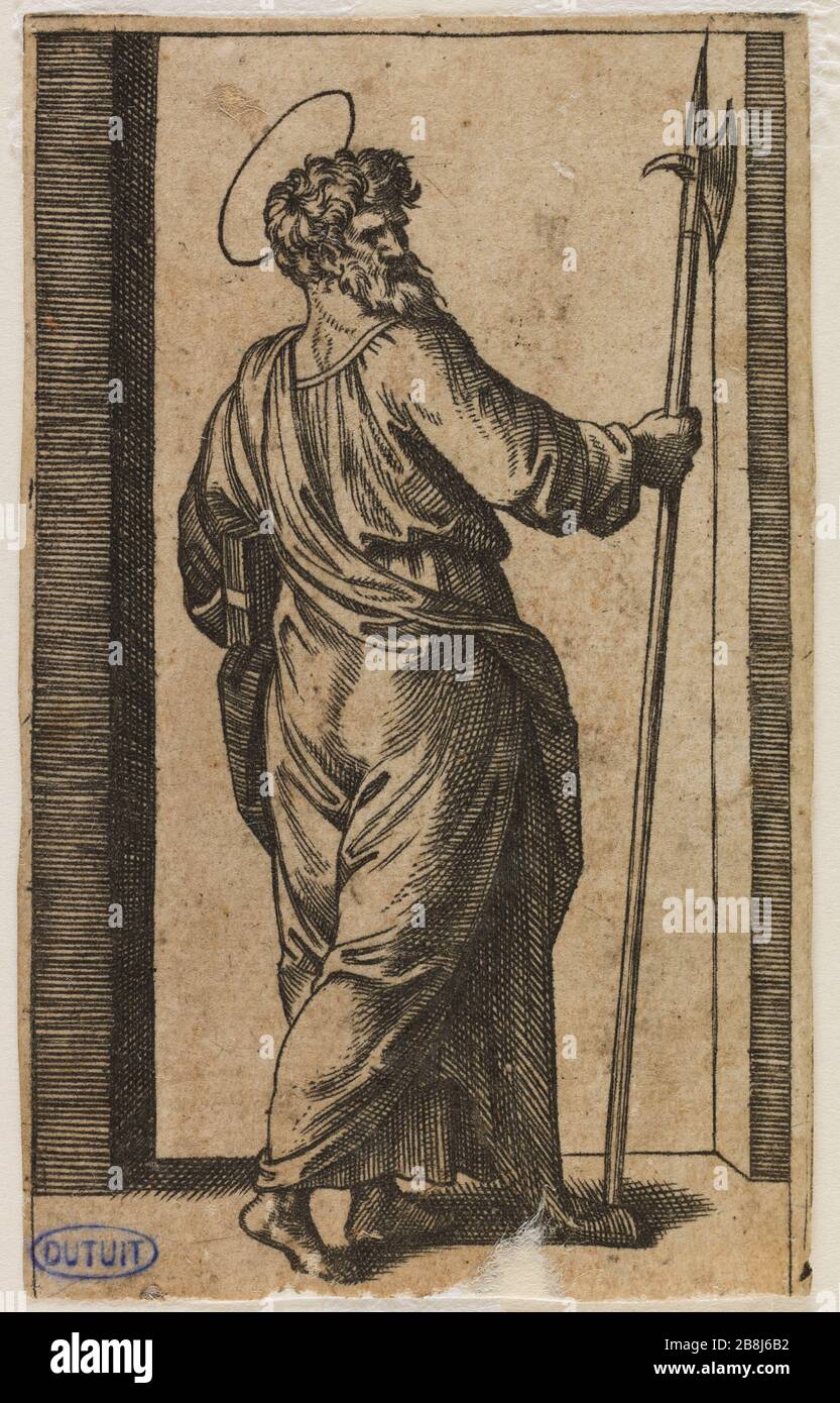 Jésus-Christ et les apôtres, Saint-Jude Thaddeus. Onzième nombre d'une séquence de 13 pièces (Bartsch 134) Marc Antoine Raimondi (1480-vers1534). Jésus-Christ et les apôtres, Saint Judas Thaddée. Onzième numéro d'une suite de 13 pièces (Bartsch 134). Eau-forte, burin. XVIème siècle. Musée des Beaux-Arts de la Ville de Paris, petit Palais. Banque D'Images Jésus-Christ et les apôtres, Saint-Jude Thaddeus. Onzième nombre d'une séquence de 13 pièces (Bartsch 134) Marc Antoine Raimondi (1480-vers1534). Jésus-Christ et les apôtres, Saint Judas Thaddée. Onzième numéro d'une suite de 13 pièces (Bartsch 134). Eau-forte, burin. XVIème siècle. Musée des Beaux-Arts de la Ville de Paris, petit Palais. Banque D'Images
