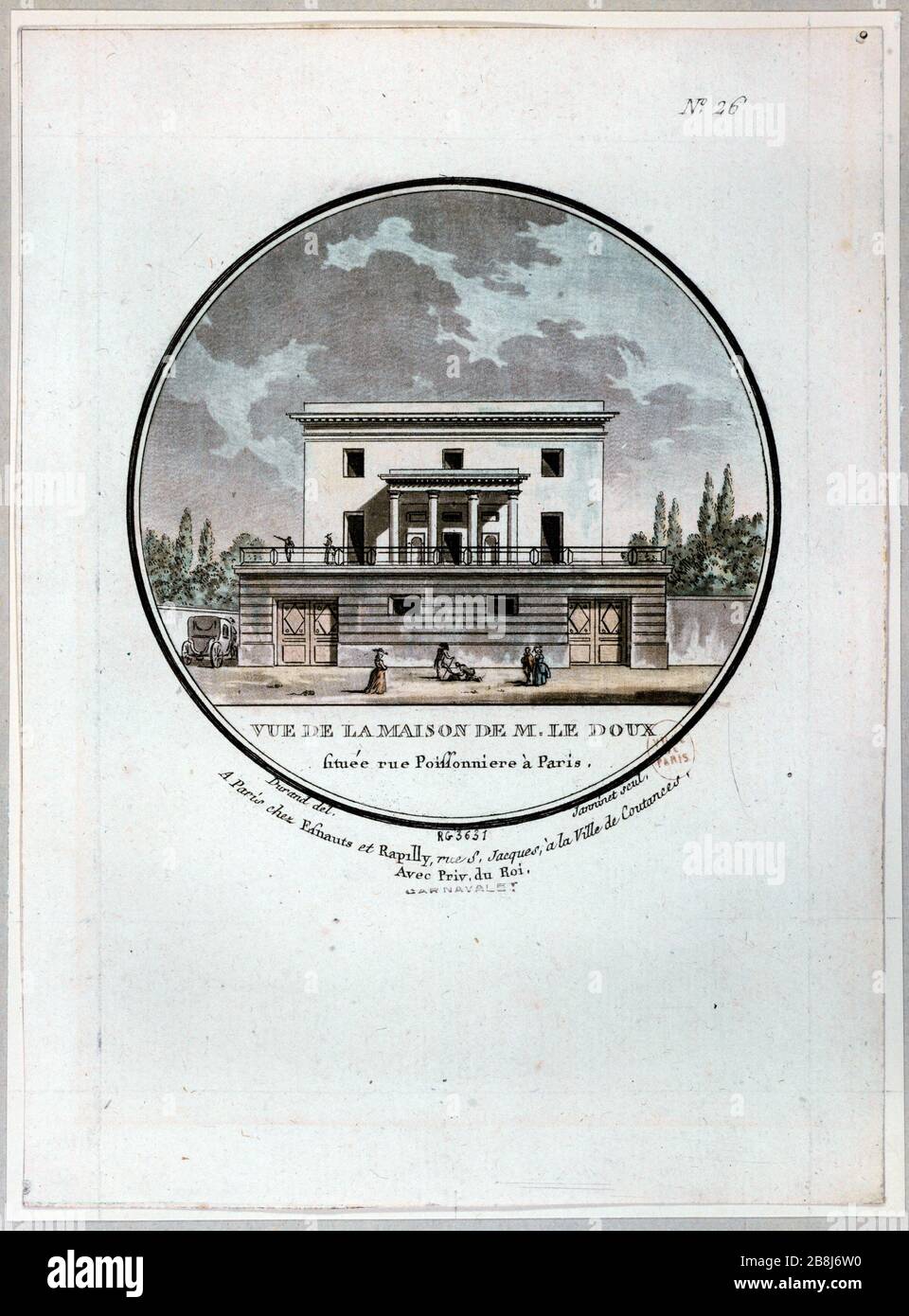 POUR LA MAISON DE MONSIEUR LEDOUX Jean-François Janinet (1752-1814). 'Vue de la maison de Monsieur Ledoux située rue Poissonnière à Paris'. Gravité. Paris, musée Carnavalet. Banque D'Images