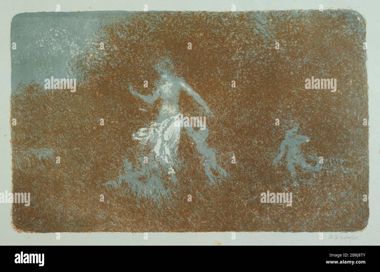 Amours jouant avec une nymphe Ker Xavier Roussel (1867-1944). 'Amours jouant auprès d'une nymphe'. Lithographie en trois couleurs (blanc, bleu câble, brun) sur chant de chine. 1898. Musée des Beaux-Arts de la Ville de Paris, petit Palais. Banque D'Images