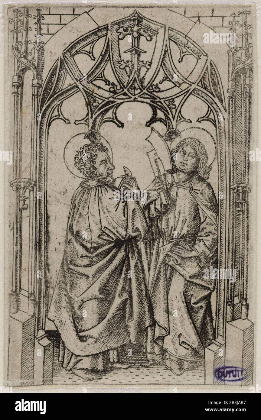 Deux apôtres Bartholomew et Mathias Maître E.S (vers 1420-1468). 'Les hôtels : Barthélémy et Mathias'. Burin. 1466. Musée des Beaux-Arts de la Ville de Paris, petit Palais. Banque D'Images