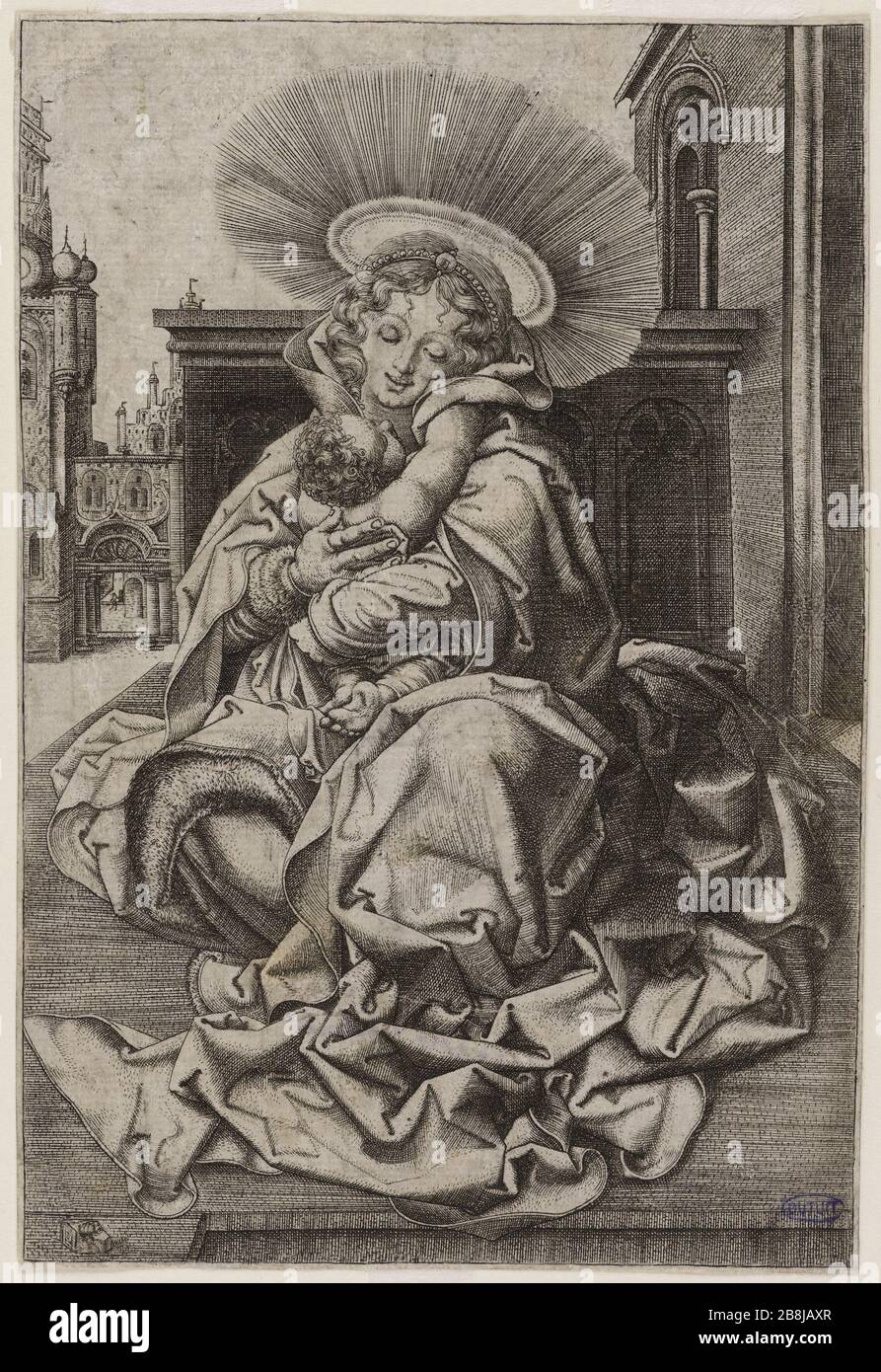 La Vierge assise. (Passavant 34, Volume 3, page 19) Maître à l'écrevisse (vers 1480-1552). 'la Vierge assise. (Passavant 34, tome 3, page 19). Burin. 1440. Musée des Beaux-Arts de la Ville de Paris, petit Palais. Banque D'Images
