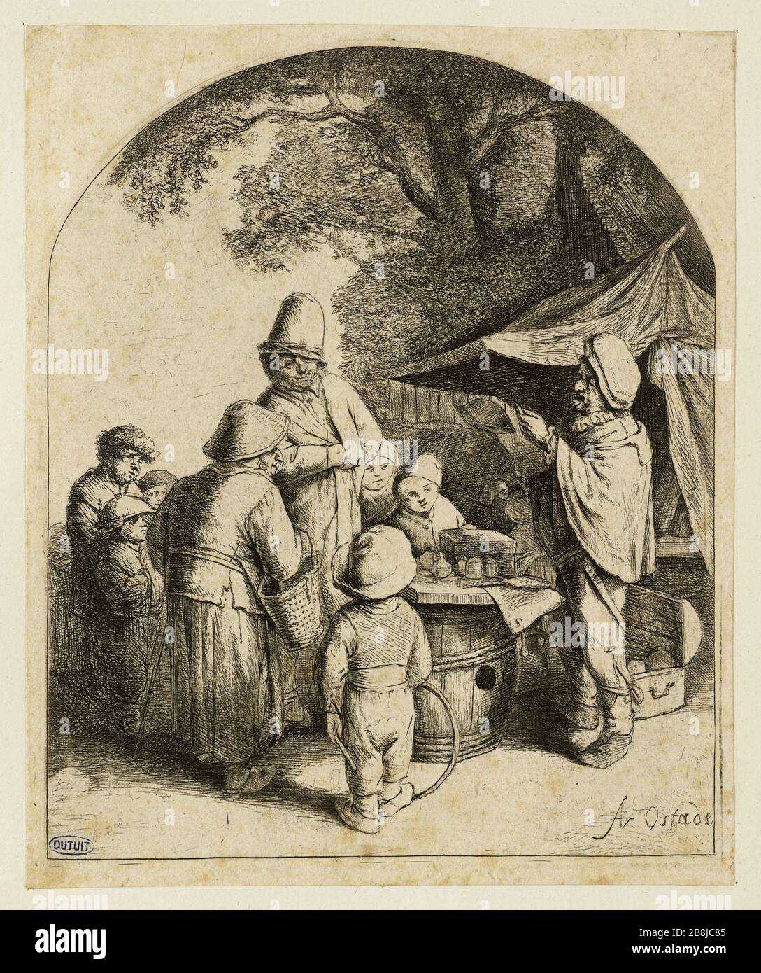 Le Charlatan (Bartsch 43) Adriaen Van Ostad (1610-1685). Le Charlatan (Bartsch 43). Eau-forte, en 1648 Banque D'Images