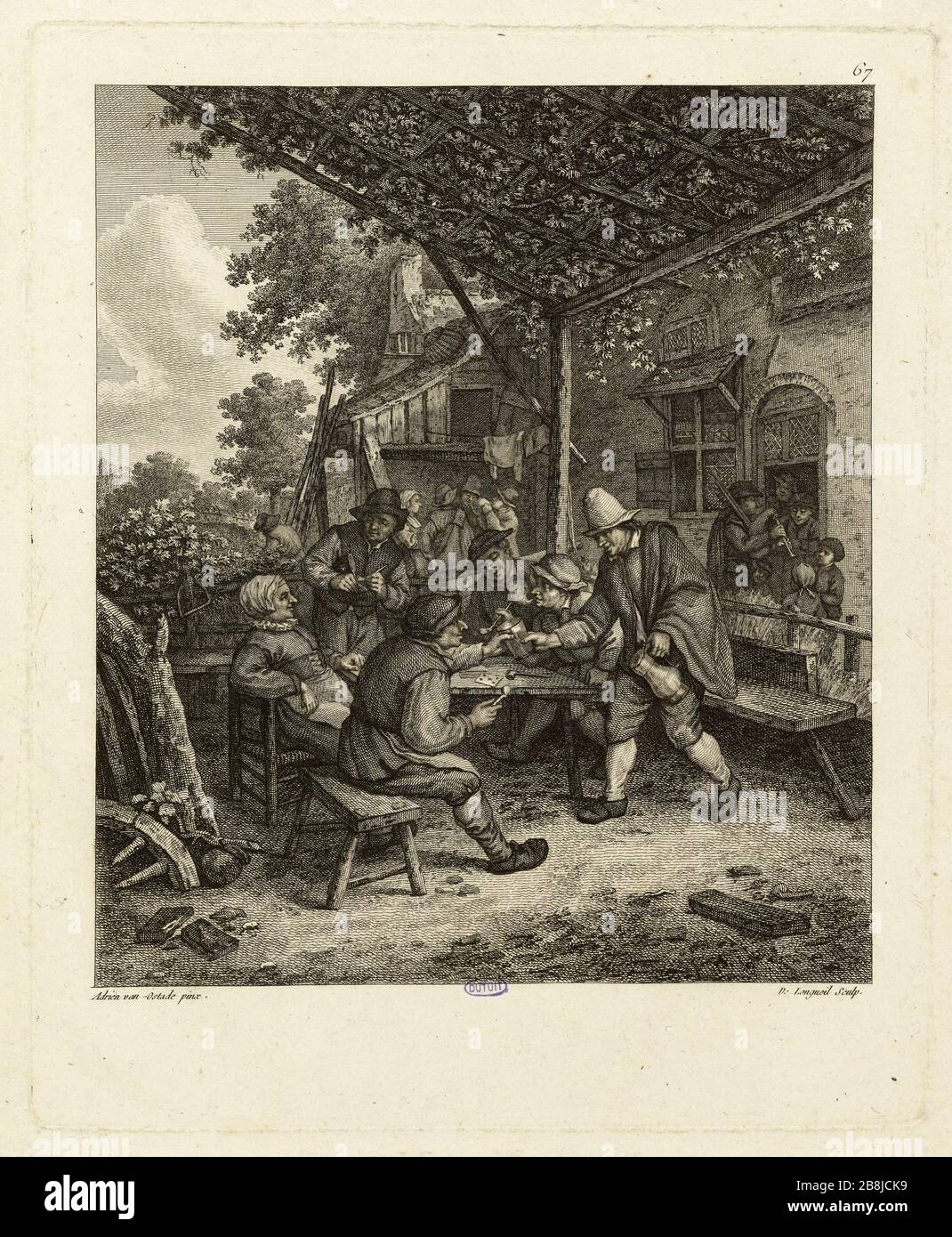 Agriculteurs assemblés dans un treillis (de Van Ostade) (Dutuit, Suppl. N° 4) Adriaen Van Ostade (1610-1685). Joseph de Longueil (1730-1792). Paysans assemblages sous une treille (d'après Van Ostade) (Dutuit, suppl. N°4). Eau-forte, en 1676 Banque D'Images