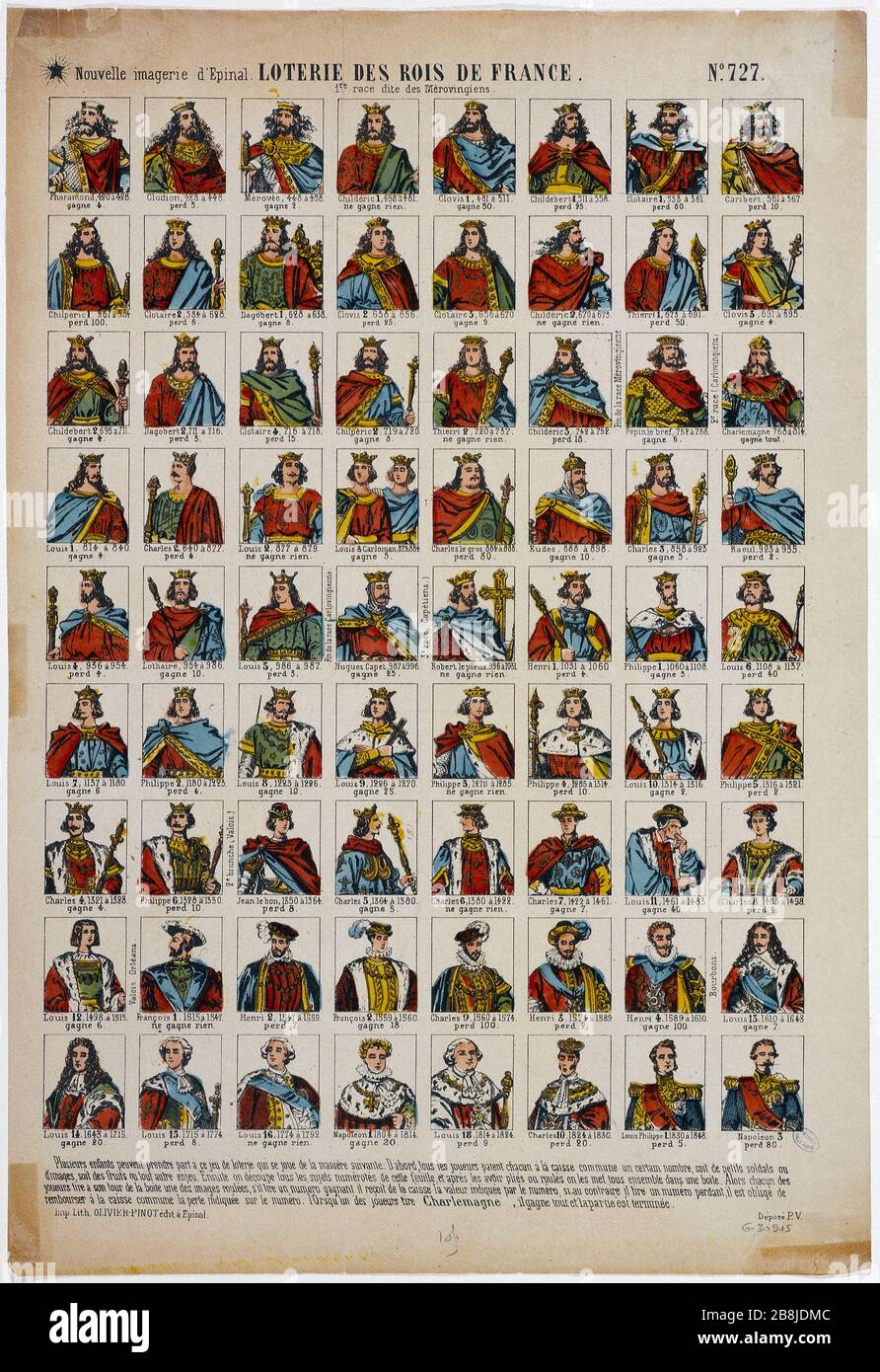 LOTERIES DES ROIS DE FRANCE, 1ÈRE COURSE APPELÉE Merovingian 'Loterie des rois de France, 1ère race dite des Mérovingiens'. Paris, musée Carnavalet. Banque D'Images