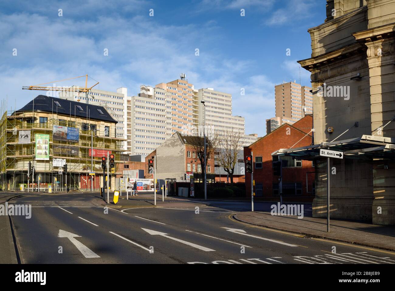 Les rues vides de la ville de Nottingham pendant la pandémie de coronavirus, Royaume-Uni. Banque D'Images