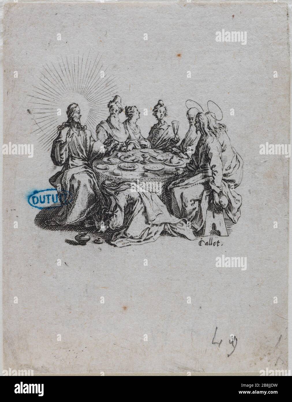 Le quatre banquet de Supper avec le Pharisien : deuxième numéro d'une série de 4 chambres (Lieure 296 Meaume 49) Jacques Callot (1592-1635). 'Les quatre banquets, le Repas chez le Pharisien : deuxième numéro d'une suite de 4 pièces' (Lieure 296, Meaume 49). Eau-forte chaussée de burin. 1 ère du XVIIème siècle. Musée des Beaux-Arts de la Ville de Paris, petit Palais. Banque D'Images