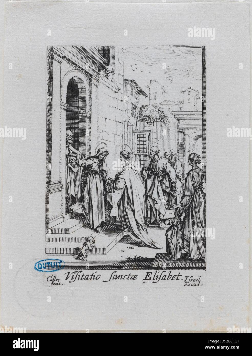 La vie de la Vierge, Visitation de Sainte-Elizabeth : sixième édition d'une série de 14 pièces (Lieure 1362 Meaume 81) Jacques Callot (1592-1635). 'La vie de la Sainte Vierge, visite de Sainte Elisabeth : sixième numéro d'une suite de 14 pièces' (Lieure 1362, Meaume 81). Eau-forte. 1631. Musée des Beaux-Arts de la Ville de Paris, petit Palais. Banque D'Images
