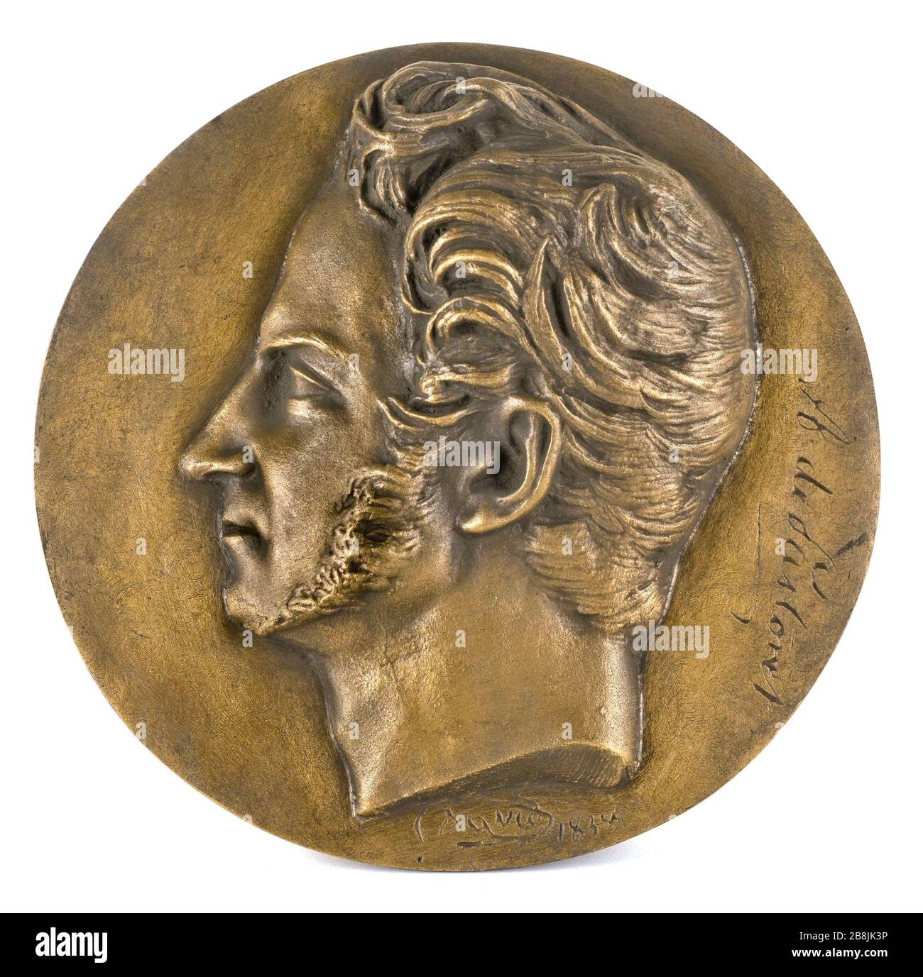 PORTRAIT DE DAVID AMEDEE, MARQUIS DE PASTORET (1791-1857), ÉCRIVAIN ET POLITICIEN DAVID D'ANGERS (1788-1856). Portrait d'Amédée-David, marquis de Pastoret (1791-1857), homme politique et écvain. Bronze. Fonte au sable. 1838. Paris, musée Carnavalet. Banque D'Images