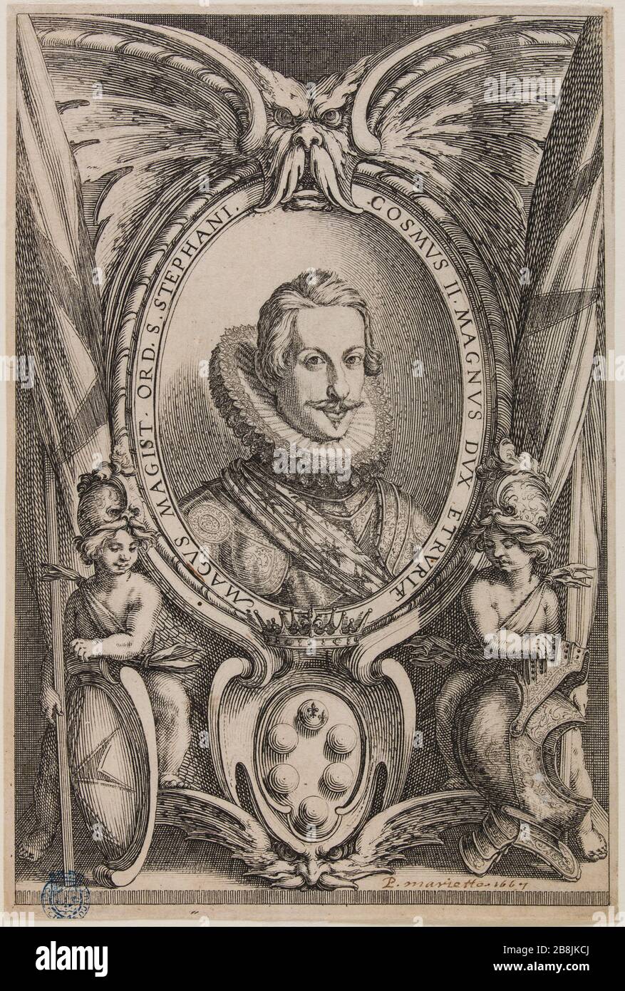 Portrait de Cosimo II, Grand-duc de Toscane (Lieure 373 Meaume 429bis) Jacques Callot (1592-1635). 'Portrait de Cosme II, grand duc de Toscane' (Lieure 373, Meaume 429bis). Eau-forte. 1621. Musée des Beaux-Arts de la Ville de Paris, petit Palais. Banque D'Images