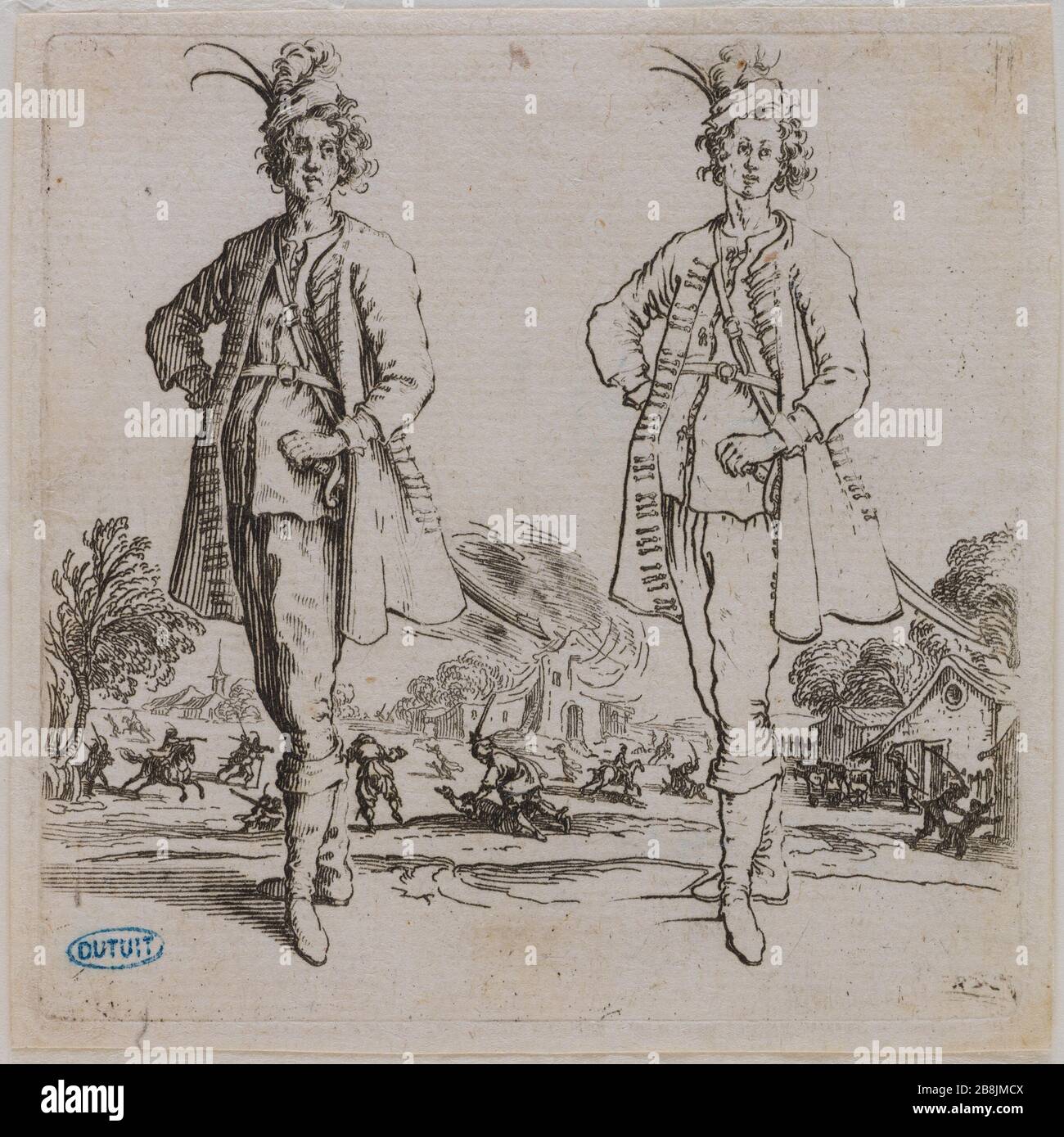 Divers chiffres, le turc vu de l'avant, à droite sur la hanche. Onzième nombre d'une séquence de 16 pièces (Lieure 208, Meaume 732) Jacques Callot (1592-1635). 'Chiffres variables, le Turc vu de face, la principale droite posée sur la hanche. Onzième numéro d'une suite de 16 pièces (Lieure 208, Meaume 732). Eau-forte. 1 ère du XVIIème siècle. Musée des Beaux-Arts de la Ville de Paris, petit Palais. Banque D'Images