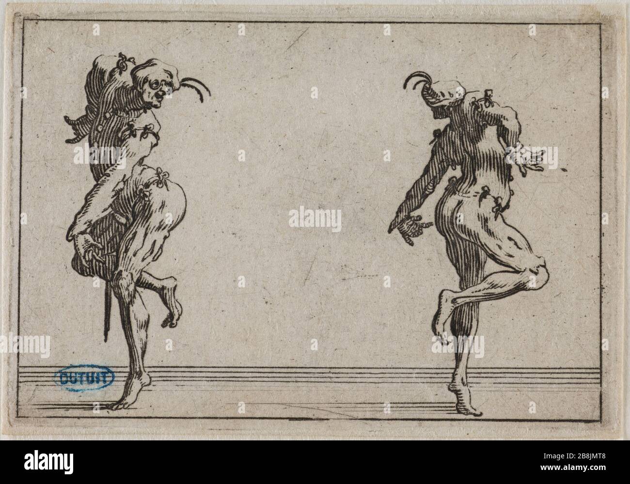 Les Caprices, les deux pantalons se retournant. Trente-cinquième édition de la suite de 50 pièces gravées à Florence (Lieure 248 Meaume 838) Jacques Callot (1592-1635). 'Les Caprices, les deux pantalons se tournent le dos. Tente-crème numéro de la suite de 50 pièces gravée à Florence' (Lieure 248, Meaume 838). Eau-forte. 1617. Musée des Beaux-Arts de la Ville de Paris, petit Palais. Banque D'Images