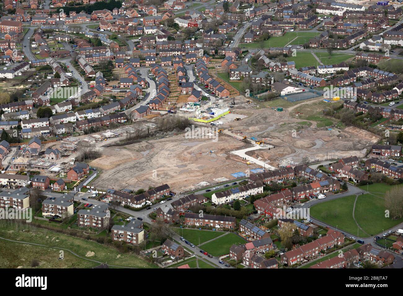 Vue aérienne du développement des maisons Keepmoat, Willow Park, Middleton, Manchester, Royaume-Uni Banque D'Images