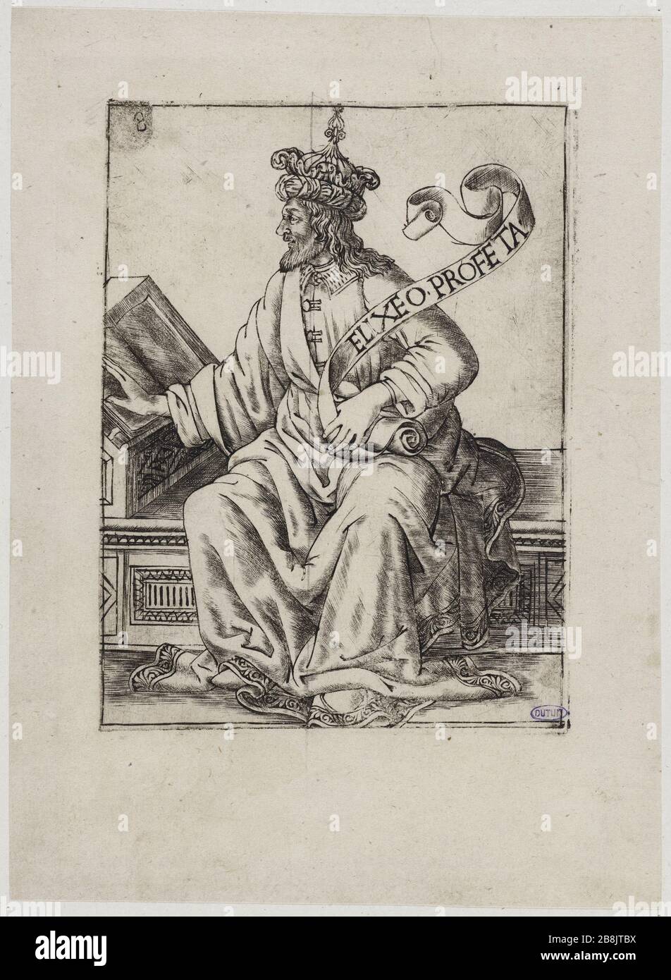 Les prophètes Elisha. Neuvième nombre d'une séquence de 24 pièces (Bartsch 9) Baccio Baldini (1436-1487). 'Les Prophètes, Elisée'. Neuvième numéro d'une suite de 24 pièces (Bartsch 9). Burin. 1450-1485. Musée des Beaux-Arts de la Ville de Paris, petit Palais. Banque D'Images