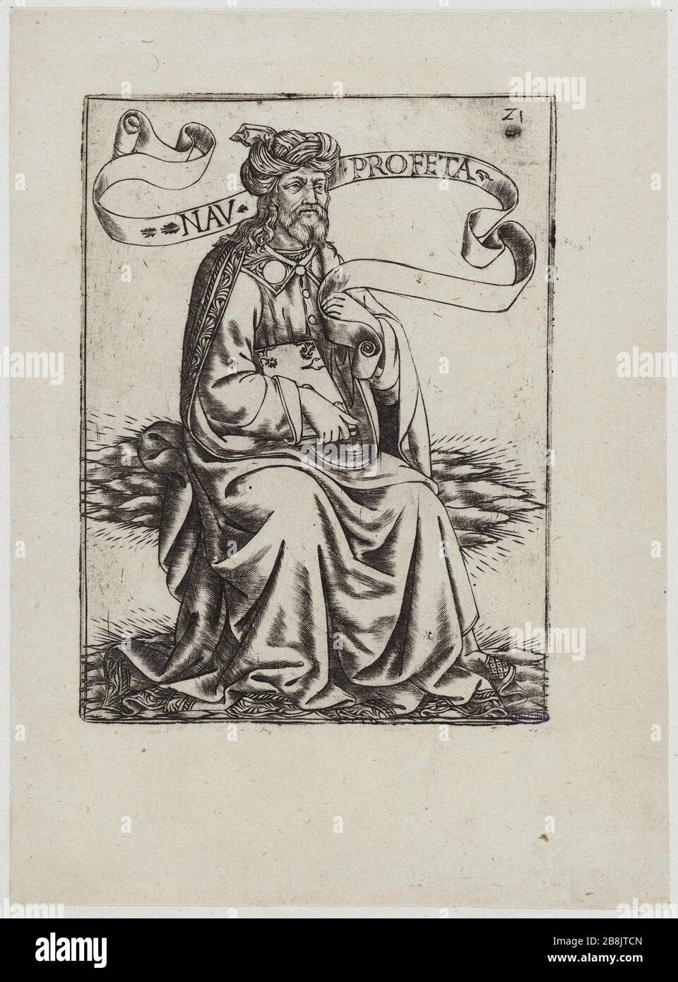 Les prophètes Nahum. Dix-huitième nombre d'une séquence de 24 pièces (Bartsch 18) Baccio Baldini (1436-1487). 'Les prophètes, Nahum'. Dix-huitième numéro d'une suite de 24 pièces (Bartsch 18). Burin. 1450-1485. Musée des Beaux-Arts de la Ville de Paris, petit Palais. Banque D'Images