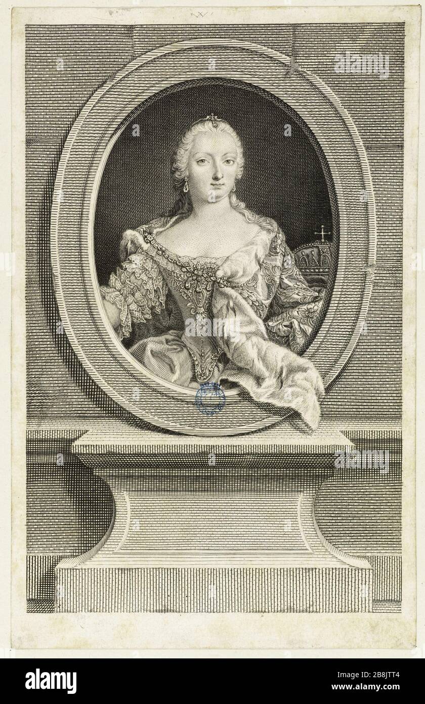 Maria Theresa, Reine de Hongrie après Martin Meytens (Dutuit p. 242) Jean Daullé (1703-1763). Marie Thérèse, reine d'honneur d'après Martin de Meytens (Dutuit p. 242). Burin. Musée des Beaux-Arts de la Ville de Paris, petit Palais. Banque D'Images