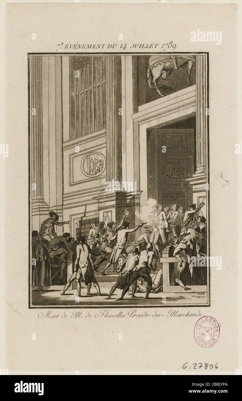 7ème ÉVÉNEMENT DU 14 JUILLET 1789 mort de M. Flesselles Prevot des Marchands. (IT) Banque D'Images
