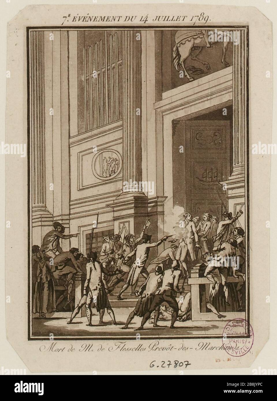 7ème ÉVÉNEMENT DU 14 JUILLET 1789 mort de M. Flesselles Prevot des Marchands. (IT) Banque D'Images