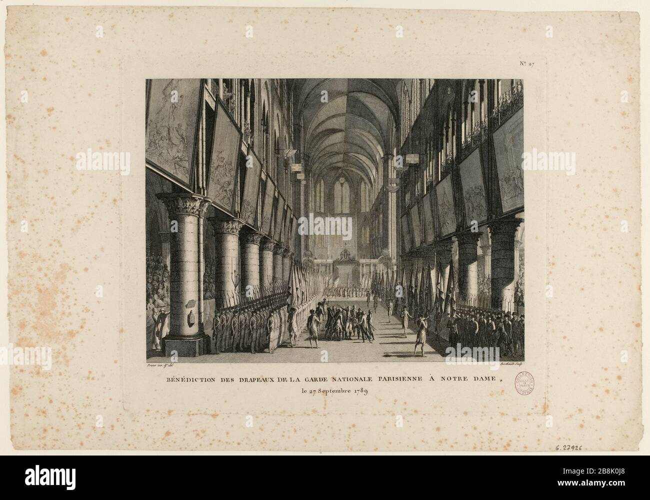 BÉNÉDICTION DES DRAPEAUX DE LA GARDE NATIONALE PARIS NOTRE-DAME, 27 septembre 1789 (titre enregistré (lettre)) Banque D'Images