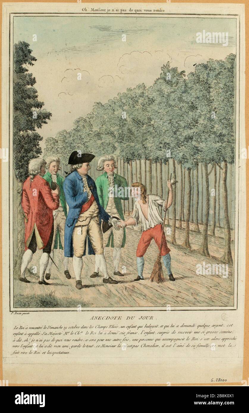 Trivia le roi Louis XVI, les champs-Élysées. Le roi a donné une pièce de  monnaie à un enfant balai de rue. 19 octobre 1789 événement de la  Révolution française. (Titre factice Photo