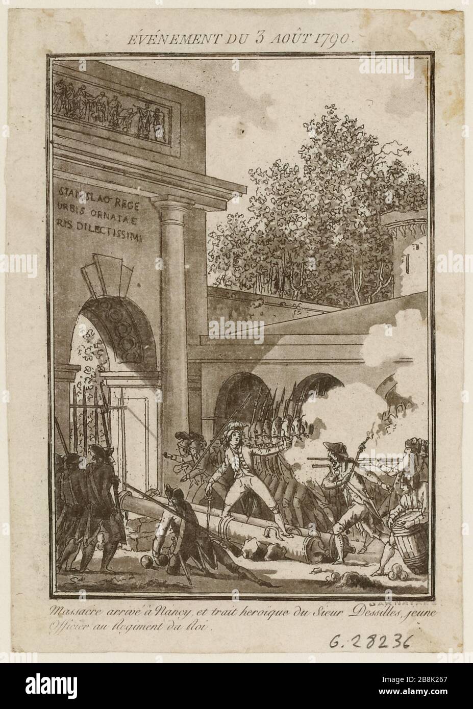 Le massacre s'est produit à Nancy, et le caractère héroïque du jeune officier de Sieur Desilles du Régiment du Roi. (IT) Banque D'Images